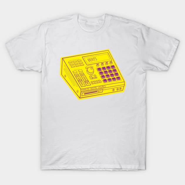 Beat Maker (Violet Lines + Yellow Rose Drop Shadow) Analog / Music T-Shirt by Analog Digital Visuals